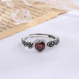 Lianfudai  Silver Rings For Women Men Red Heart Simple Trendy Retro Adjustable Anillos Party Gifts Fine Accessories