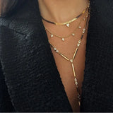 Lianfudai 2025 New Special Water Drop Bling Oval CZ Choker Necklace Gold Color Lariat Long Bar Tear Drop Y Shape Long Tassel Women Jewelry