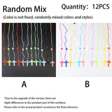 Lianfudai 12 PCS/Lot Factory Wholesale Multi-color Rosary Prayer Beads Classic Old Plastic Cross Pendant Necklaces Catholic Prayer Jewelry