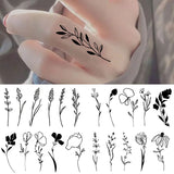 Lianfudai Waterproof Temporary Tattoo Stickers Black Flower Plant Small Size Tatto Flash Tatoo Fake Tattoos for Men Women Body Art