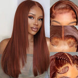 Lianfudai Reddish Brown Straight Lace Front Wigs Layered Cut Wig Glueless Layered Lace Wigs Synthetic Butterfly Haircut Natural Hairline