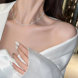 Lianfudai Sparkling Necklace For Women Clavicle Chain Choker Silver Plated Fashion Jewelry Wedding Party Birthday Gift