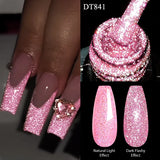 Lianfudai  Sparkling Rose Pink Reflective Glitter Gel Nail Polish 7ML Nail Gel Manicure Semi Permanent UV LED Varnish Nail Art