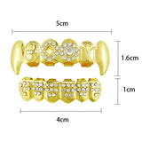 Lianfudai Hip Hop CZ Stones Teeth Grillz Caps Cubic Zircon Iced Out Micro Pave Top&Bottom Charm Grills For Men Women Jewelry