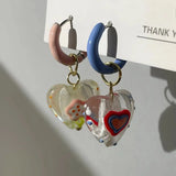 Lianfudai Colorful Asymmetrical Enamel Flowers Heart Shape Drop Earrings for Women Girls Cute Handmade Hoop Earrings Holiday Jewelry Gifts