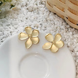 Lianfudai New Exaggerated European & American Style Metal Flower Stud Earrings For Women's Daily Wear Fashion Gold Color Jewelry Gifts