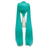 Lianfudai W Synthetic Hair Miku Cosplay Long Wig Green Heat Resistant Party Wigs with 2 Clip Ponytails Wigs