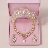 Lianfudai Bridal Jewelry Sets Crown Necklace Earrings Four Pack Silver Colour Women's Fashion Wedding Tiaras(excluding boxes)