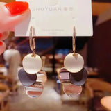 Lianfudai  Korean INS Fashion Simple Romantic Prismatic Round Earring Jewelry Silver Color Eardrop For Women Trendy Jewerly Gift