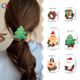 Lianfudai Christmas Tree Hair Rope Cartoon Bells Braided Hair Ties For High Ponytail Santa Claus Elk Hair Accessories New Year Gifts