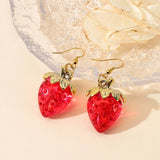 Lianfudai Korean Resin Strawberry Bowknot Drop Earrings for Women Food Simulated Fruit Cup Cake Dangle Earrings  Jewelry Accessories