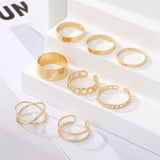 Lianfudai Bohemian Cross Wide Rings Set For Women Girls Simple Chain Finger Tail Rings New Bijoux Jewelry Gifts Ring Female