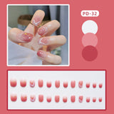 Lianfudai 24p Artifical Fake Nails Full Coverage False Nails White Clouds French Long Wearing Reusable Nail Coffin Ballerina Press on Nail