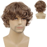 Lianfudai Synthetic Curly Men Wig Short Brown Hair Businessmen Curly Haircut Man Guys Natural Hairstyle The Summer Outfits Cosplay Costume