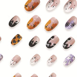 Lianfudai 24pcs Cartoon Spider Bat Fake Nails Short Rounds False Nails for Women Girl Wearable Halloween DIY Manicure Press on Nail Tips