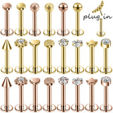 Lianfudai ZS 1PC 16G Rose Gold Plated Helix Piercing Earring Zircon Lip Stud Star Moon Labret Piercing Jewelry Crystal Lip Body Jewelry