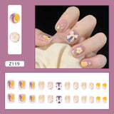 Lianfudai 24Pcs nail art fake nails French microd rilling simple Full Seamless Removable False Nail Ballerina Press On Nails Art Tips Set