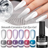 Lianfudai Smooth Ceramics Cat Magnetic Gel Nail Polish Sparkling Silver Moonlight Cat Eye Effect Soak Off Semi-Permanent Nail Art Varnish