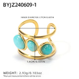 Lianfudai Fashion Stainless Steel Natural Stone Green Turquoise Malachite Ring Women Bohemian Stylish Big Summer Jewelry кольцо женское