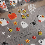 Lianfudai 5D Embossed Ghost Nail Art Stickers Halloween Cartoon Pumpkin Skull Nail Decals Spider Web Daisy Sliders For Manicure NTJI-5D131