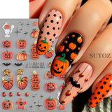 Lianfudai 5D Embossed Ghost Nail Art Stickers Halloween Cartoon Pumpkin Skull Nail Decals Spider Web Daisy Sliders For Manicure NTJI-5D131