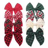 Lianfudai 1Pc 5.7 Inch Cheer Bowknot Hairpin Classic Plaid Christmas color Fabric Hair Clips Handmade for Kids Baby Girls Hair Accessories