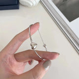 Lianfudai Y2K Jewelry Bracelets for Women Korean Fashion Sweet Girls Heart Delicate Silver Color Chain Bracelet Party Accessories Gifts