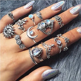 Lianfudai Fashion Cutout Moon Snake Vintage Turquoise Charm Ring New Jewelry for Party Trendy Flower Crystal Geometric Set Rings for Women