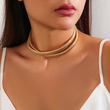 Lianfudai Vintage Metal Cross Striped Double Layer Choker Necklace Women Punk Gold Color Thick Collar Necklaces Party Jewelry