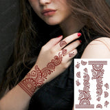 Lianfudai Maroon Henna Tattoo Stickers for Hand Foot Flower Temporary Tattoos for Wedding Party Brown Fake Tattoo for Women Body Art