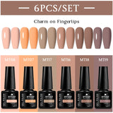 Lianfudai 6Pcs/Set Nude Color Gel Nail Polish Set Kit Spring 6 Colors UV LED Nail Art Gel Vernis Semi Permanent Base Top Coat