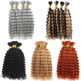 Lianfudai Human Braiding Hair 1 Bundle 20 Inch Human Hair Bundles for Braiding Highlight P4/27 Color Deep Wave Bulk Human Hair Bundles