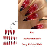 Lianfudai 24Pcs Halloween Blood Press on Nails Set Long Coffin Glossy Acrylic Nail Tips Full Cover Ballerina False Nails for Women&Girls