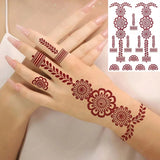 Lianfudai Maroon Henna Tattoo Stickers for Hand Foot Flower Temporary Tattoos for Wedding Party Brown Fake Tattoo for Women Body Art