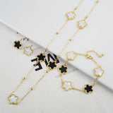 Lianfudai New Sweater Chain Five Point Star Creative Plant Plum Blossom Jewelry Set Shell Simple Bracelet/Necklace/Earrings Women's Clover