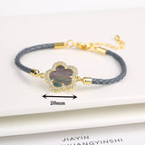 Lianfudai Classic Genuine Leather Woven Natural Stone Five Leaf Flower Charm Bracelet Fashion for Women Girls Party Wedding Jewelry Gift