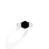 Lianfudai New Simple Fashion Retro Hexagonal Black Glossy Rings Design Sense Men Opening Adjustable Metal Ring Anniversary Gift Jewelry