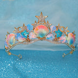 Lianfudai Colored seashells Crown Halloween Ocean Style Costume Seashell Starfish Hair Accessories for Women Girls Birthday Party Tiaras