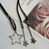 Lianfudai Y2K Star Pendant Necklace Star Pendant Choker Alloy Material Star Neck Jewelry Cloth Accessories for Women Girls