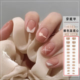 Lianfudai Press on Med Nail Supplies Professionals Ultra-thin Finished Manicure Round Head Wear Coffin Fake Nails Art Full Set with Glue