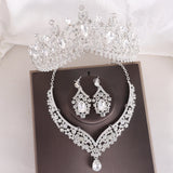 Lianfudai Baroque 3pcs/set Bridal Wedding Crown Princess Queen Water Drop AB Crystal Tiaras Necklace Earrings New Jewelry Sets