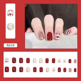 Lianfudai 24Pcs French With Drill Short Fake Nails Press On Nail Tips Artificial Full Cover Cute Bow Wearing False Nails Art Free Shipping