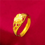 Lianfudai Ethiopia Dubai Flower Gold Color Arab Rings Resizable For Women Wedding Jewelry African Party Gift Nigerian Jewellery