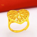 Lianfudai Ethiopia Dubai Flower Gold Color Arab Rings Resizable For Women Wedding Jewelry African Party Gift Nigerian Jewellery