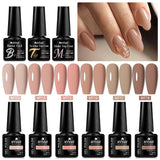 Lianfudai 6Pcs/Set Nude Color Gel Nail Polish Set Kit Spring 6 Colors UV LED Nail Art Gel Vernis Semi Permanent Base Top Coat