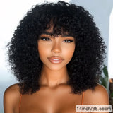 Lianfudai Big Curly Wig With Bangs Short Human Hair Afro Kinky Curly Wig Brown Color Glueless Full Machine Made Wig 250 Density Brazilian