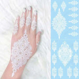 Lianfudai White Henna Tattoo Stickers for Hand Temporary Tattoos for Women Mehndi Women's Body Art Wedding Party Fake Tatoo