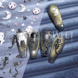 Lianfudai Cartoon Skull Halloween Nail Art Stickers Pink Bones Ghost Cat Moon Tree Owl Stripes Lines Winter Christmas Manicure Decoration