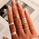 Lianfudai Bohemian Cross Wide Rings Set For Women Girls Simple Chain Finger Tail Rings New Bijoux Jewelry Gifts Ring Female