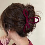 Lianfudai Red Velvet Bow Hair Clips Autumn Winter Women Hair Claw Clip French Elegant Hairpin Korean Hair Accessories Female Headwear Gift